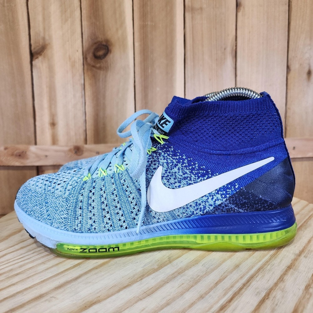 Nike Zoom All Out Shoes Womens 8 Blue Flyknit Running Sneakers 845361-400‎
